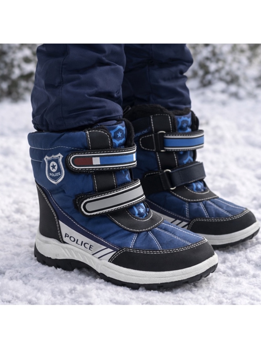 Brand New Kids Police Boys Navy and Black Snow Boots